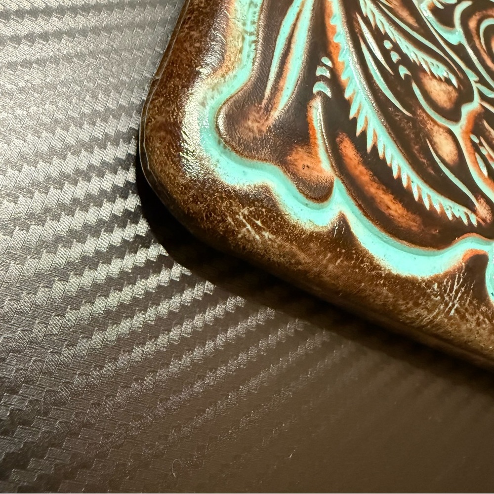 ✨ Patricia Nash Tooled Leather Wristlet Clutch – Brown & Turquoise (NWOT) ✨ - Picture 4 of 11